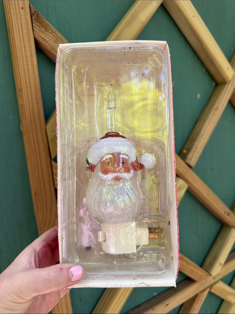 Department 56 Iridescent Santa Head Christmas Night Light - White, Red, Green